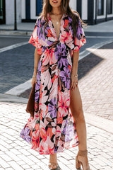 High Split V-Neck Print Dress