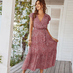 Deep V Polka Dot Casual Long Dress