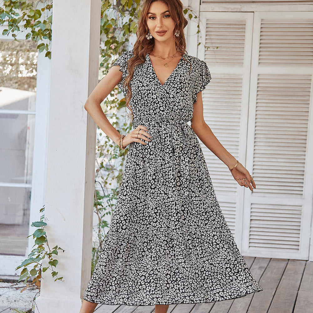Deep V Polka Dot Casual Long Dress