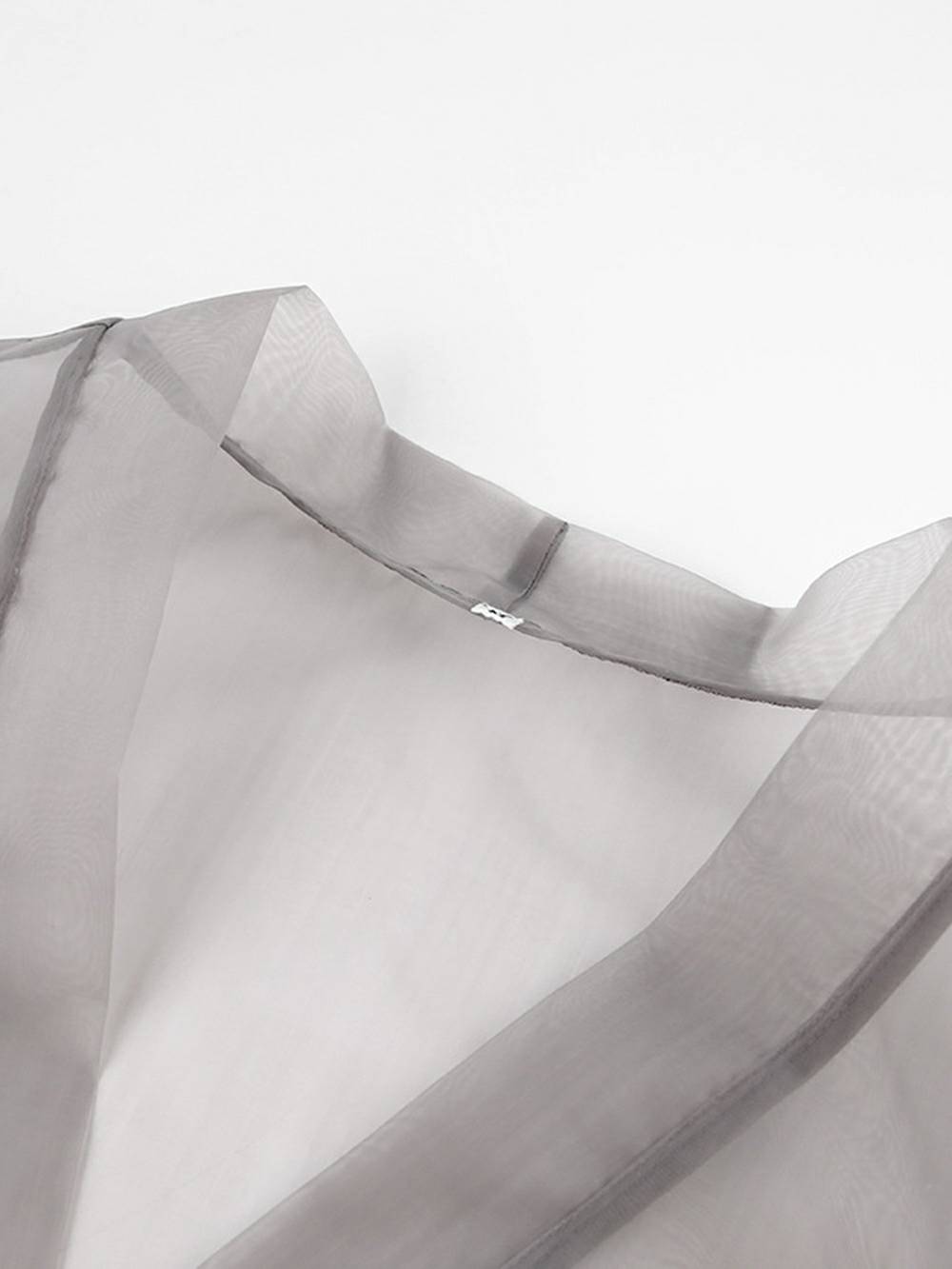Sheer Top V Neck Long Puff Sleeves Bow Tie Chic Blouse