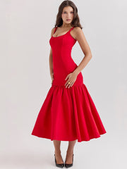 Low-Waist Bodycon Midi Dress - Scarlet Red