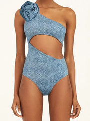 3D Floral One-Shoulder Monokini