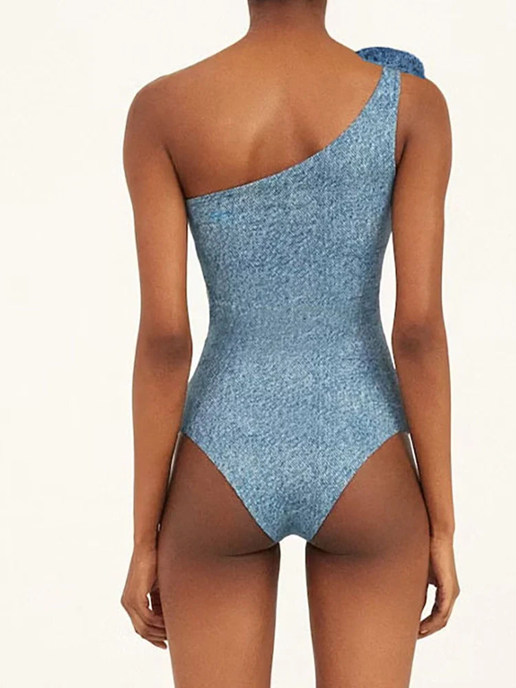 3D Floral One-Shoulder Monokini