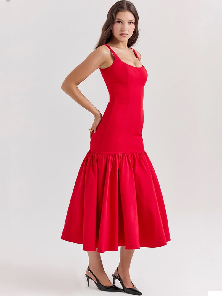 Low-Waist Bodycon Midi Dress - Scarlet Red