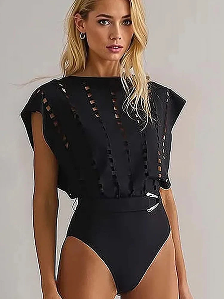 Cutout Swimsuit with Mini Skirt Set