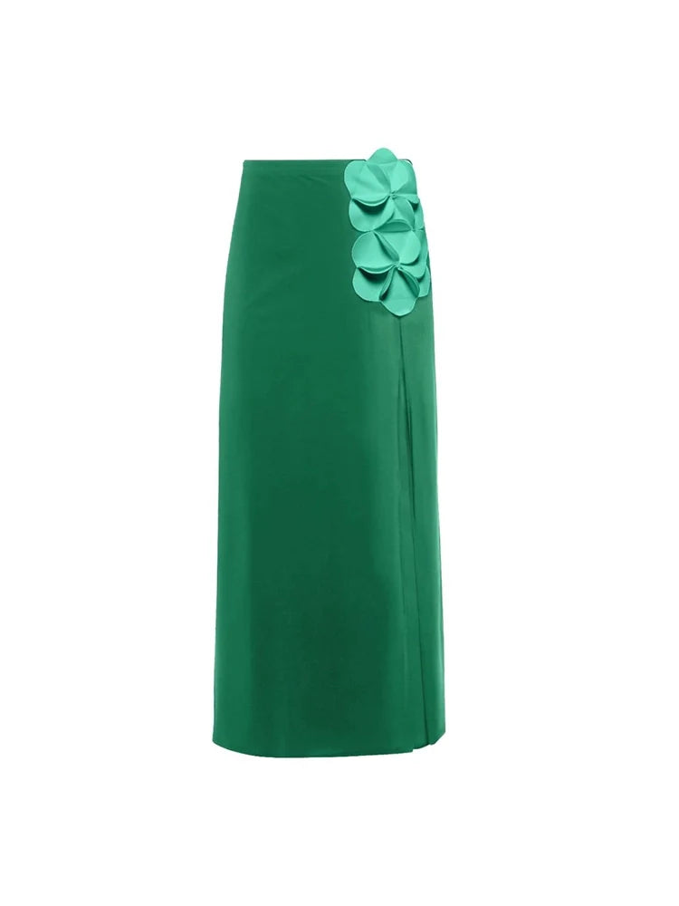 Green One-Shoulder 3D Floral Swimsuit
