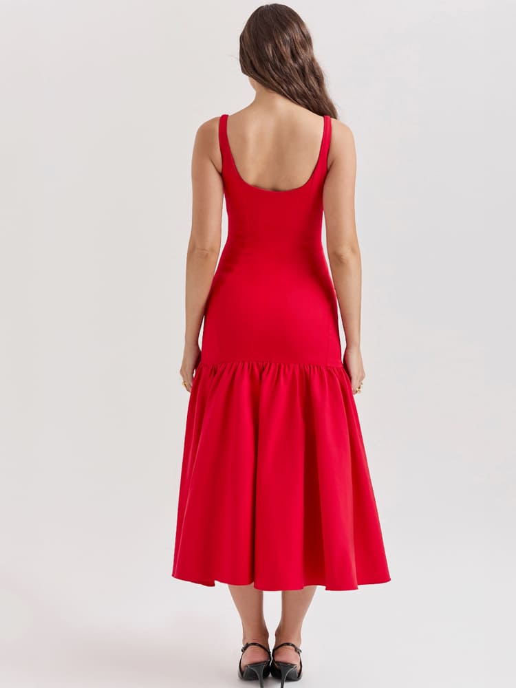 Low-Waist Bodycon Midi Dress - Scarlet Red