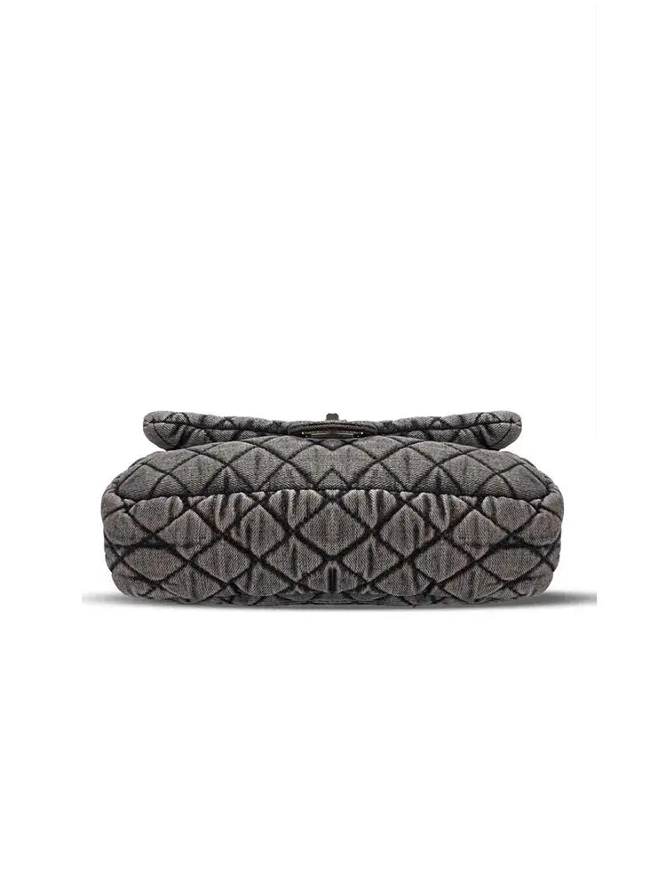 Washed Denim Quilted Chain Crossbody Bag