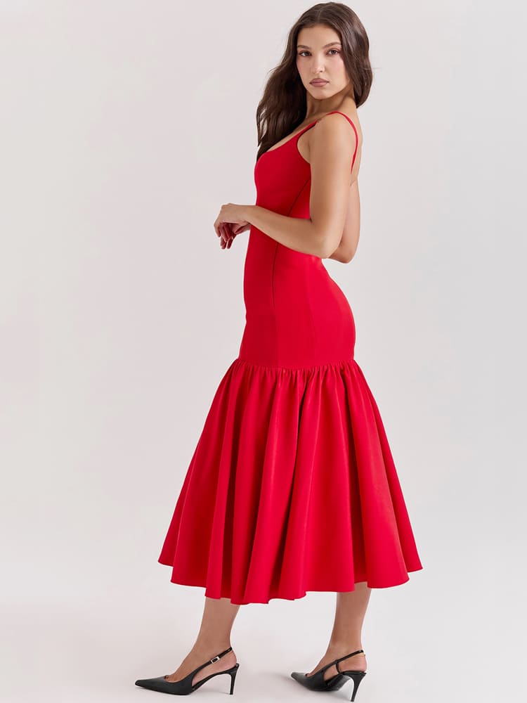 Low-Waist Bodycon Midi Dress - Scarlet Red