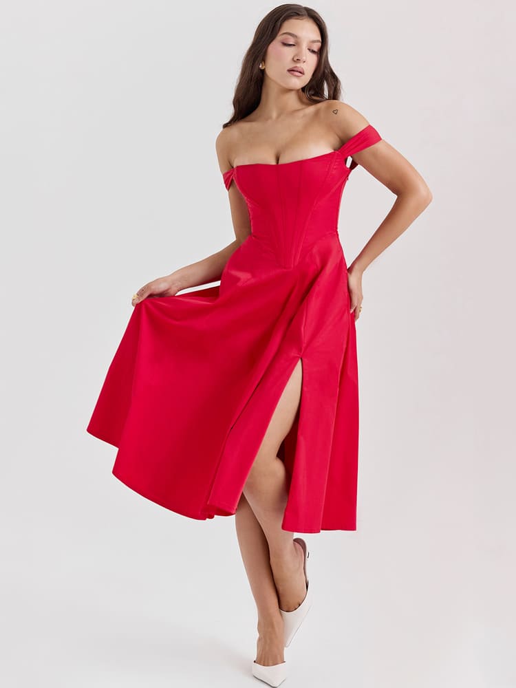 Low-Waist Bodycon Midi Dress - Scarlet Red