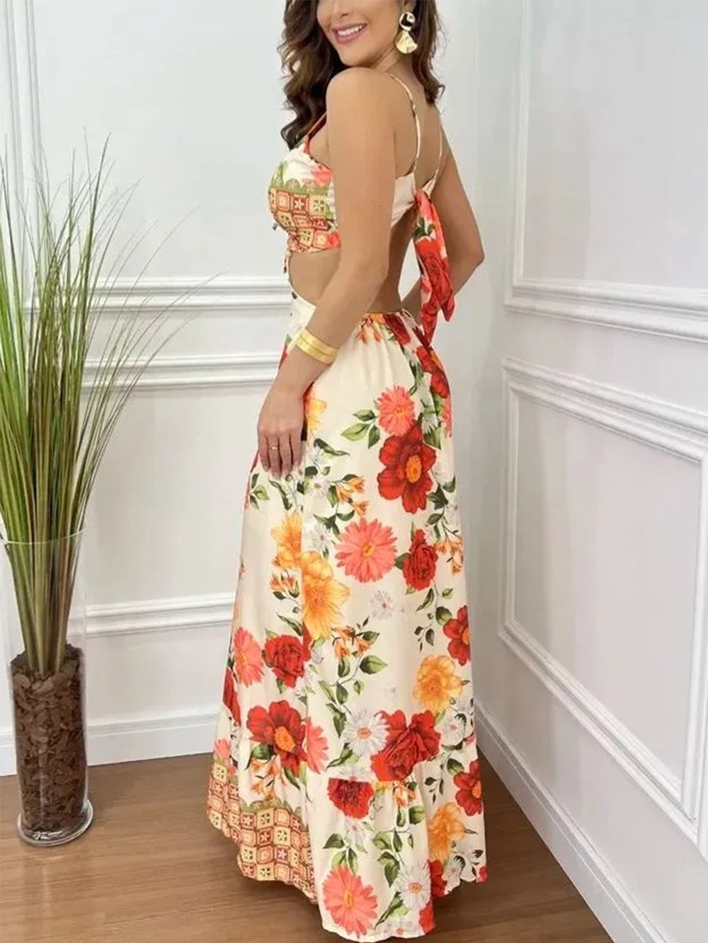 Hollow Backless Slim Print Dress