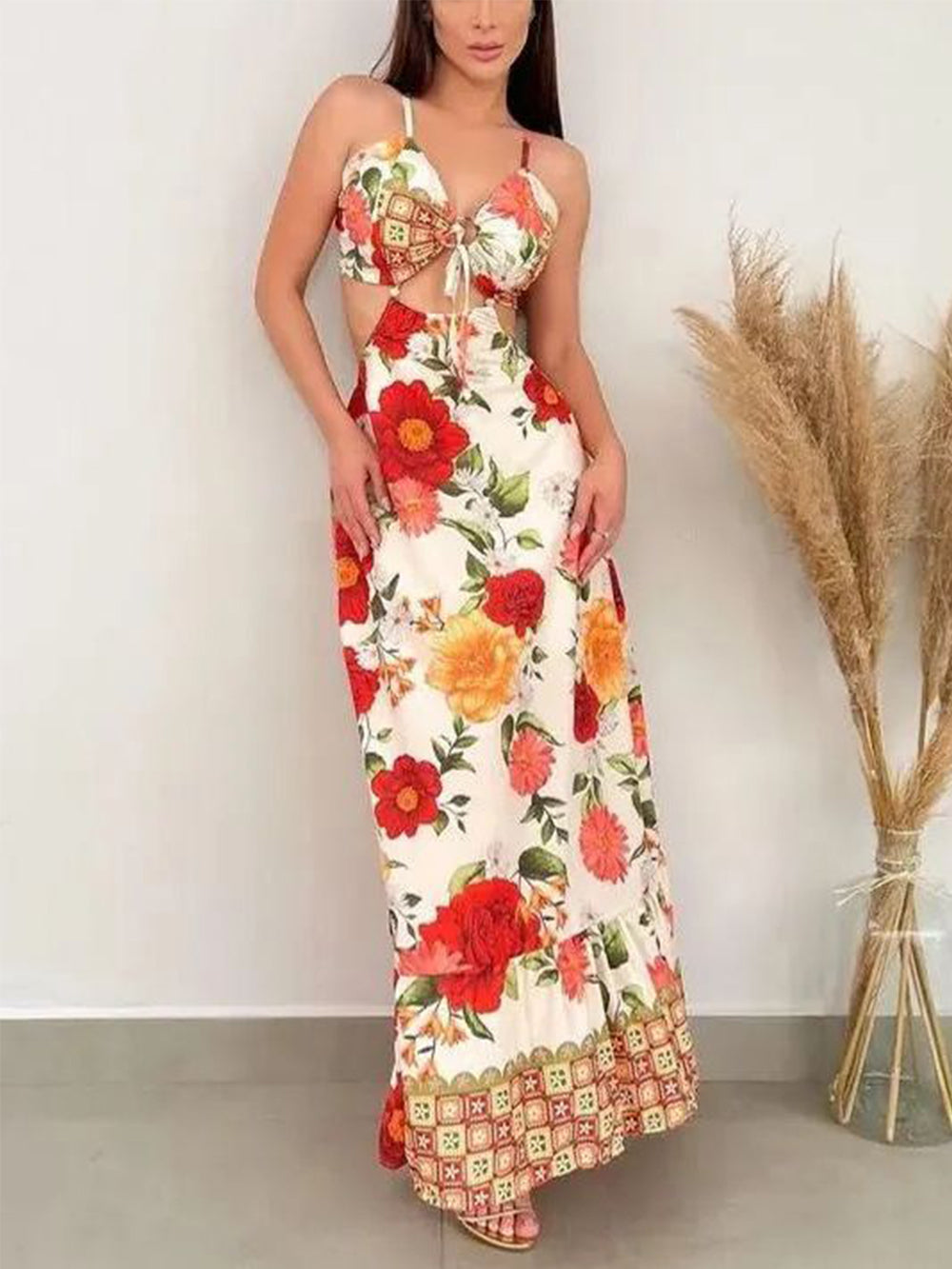 Hollow Backless Slim Print Dress