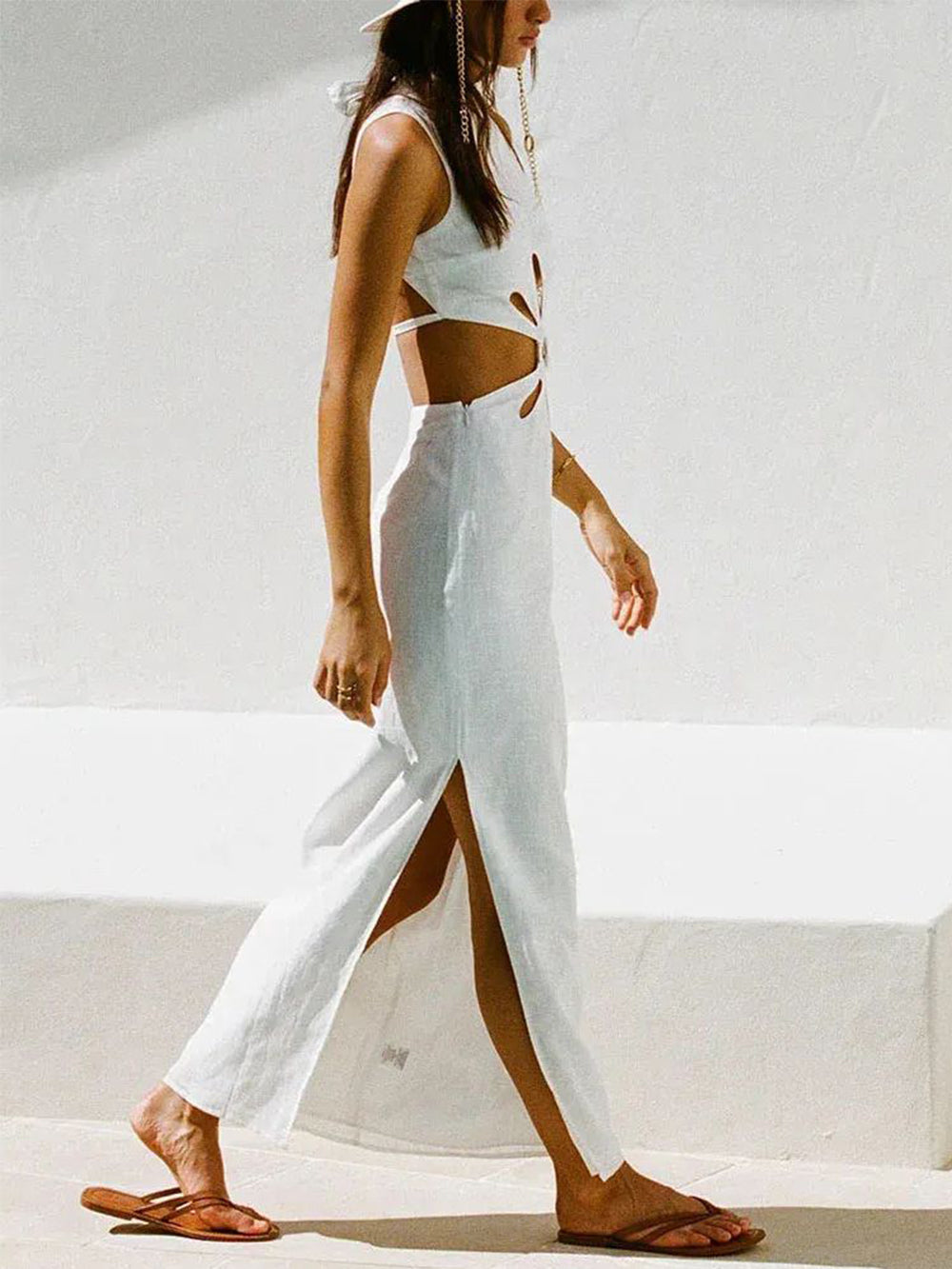 Halter Neck Backless Holiday Hollow Dress