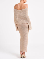 Off Shoulder Boucle Maxi Dress