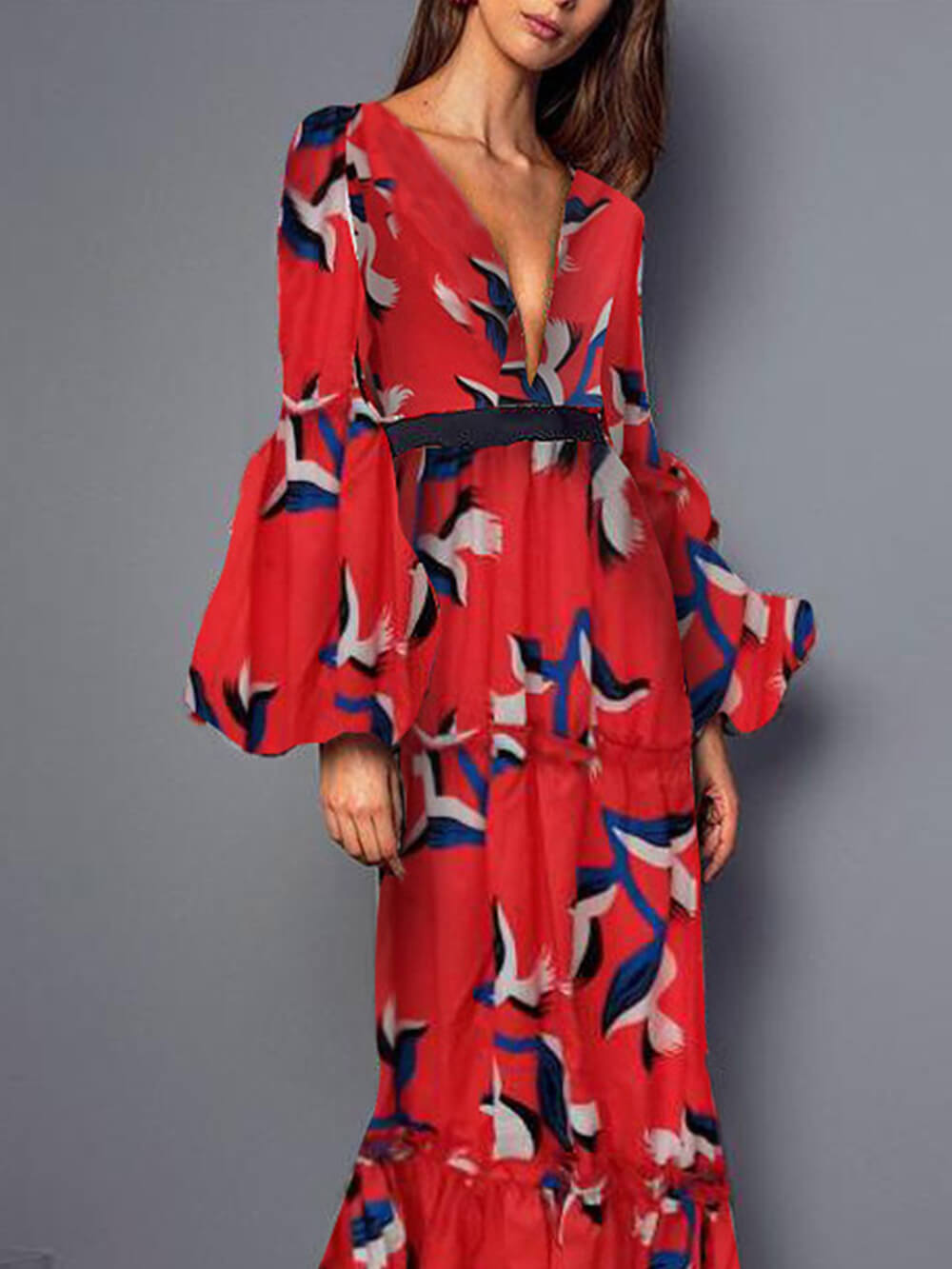 V-Neck Waist-Cinching Maxi Dress