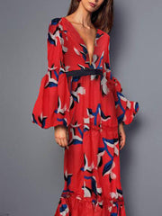 V-Neck Waist-Cinching Maxi Dress