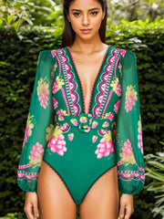 Long Sleeve Short skirt Swimsuit Set