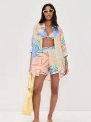 Playa Boyfriend Tropical Leaf Printed Short Set