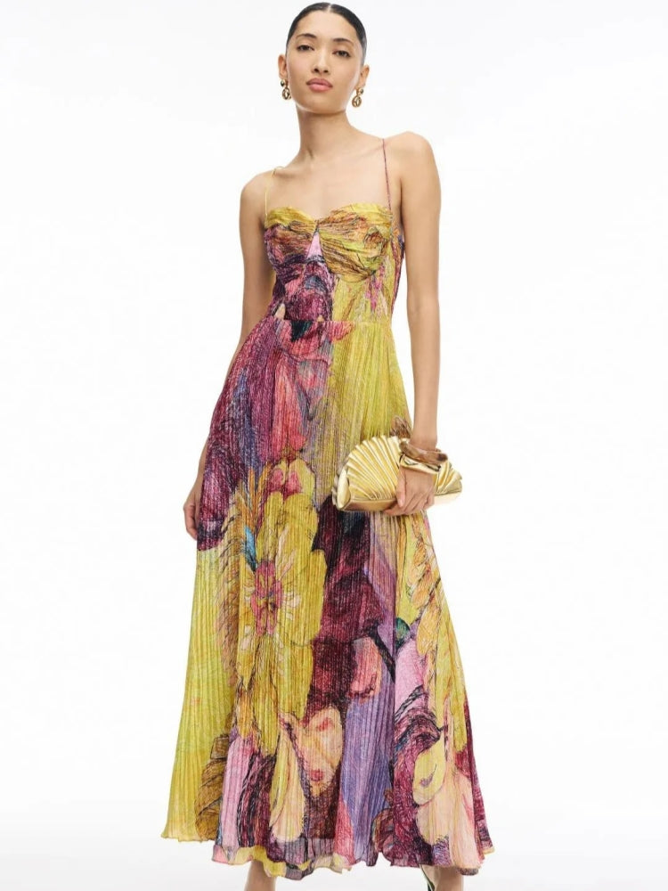 Kiara Multicolored Ikat Print Maxi Dress