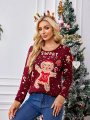 Casual Crewneck Embroidered Sweater â€?Gingerbread Man