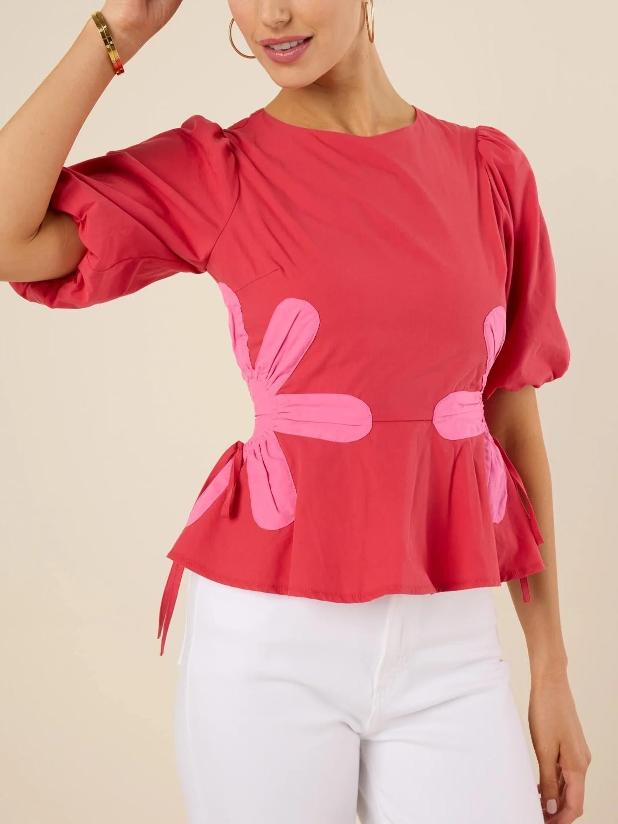 Izzie Contrast Floral Self-Ties Top