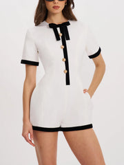 Idina Business Casual White Romper with Black Trim