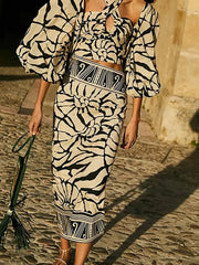 Halter Printed Swimsuit Set with Detachable Sleeves
