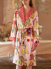 Dressing Leopard Print Silk Robe Set