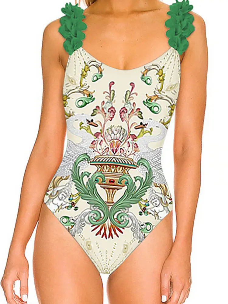 Appliqué Backless Swimsuit Set
