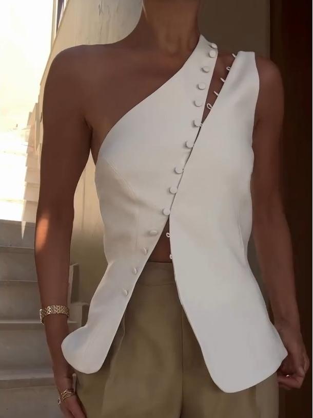 Ascent One-Shoulder Button Detail Top