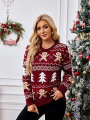 Casual Crewneck Embroidered Sweater â€?Gingerbread Man