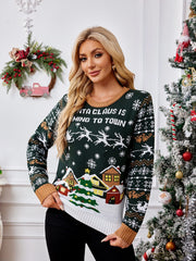 Crewneck Casual Embroidered Knit Sweater â€?Winter Snow Scene
