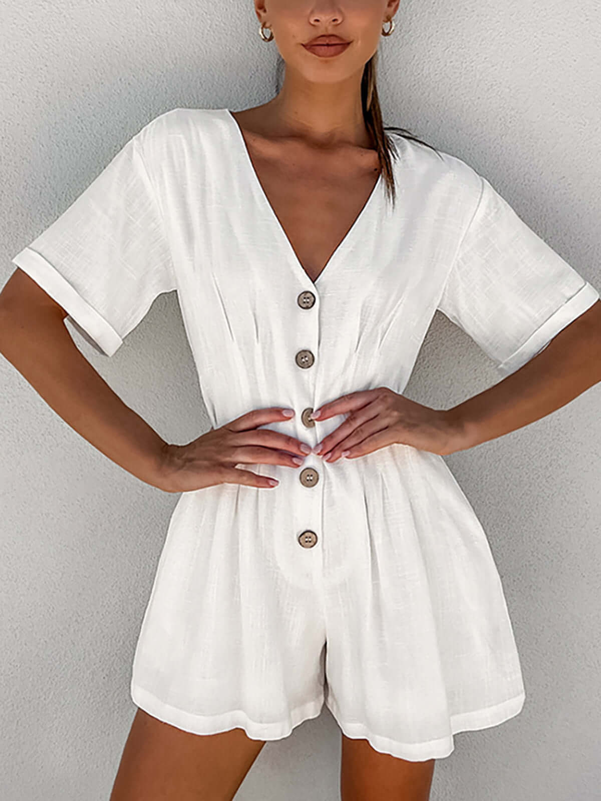 Button Down Linen Cotton Jazz Rompers