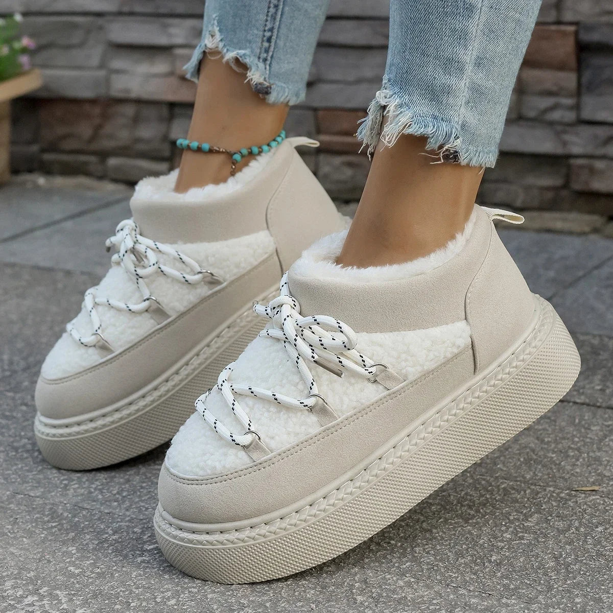 Autumn and Winter Thick-soled Cross-tie Snow Boots