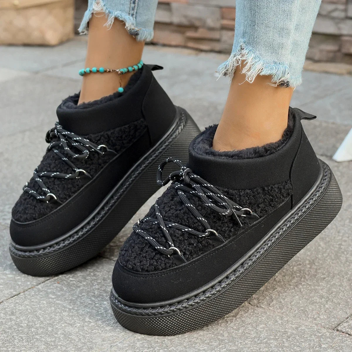 Autumn and Winter Thick-soled Cross-tie Snow Boots