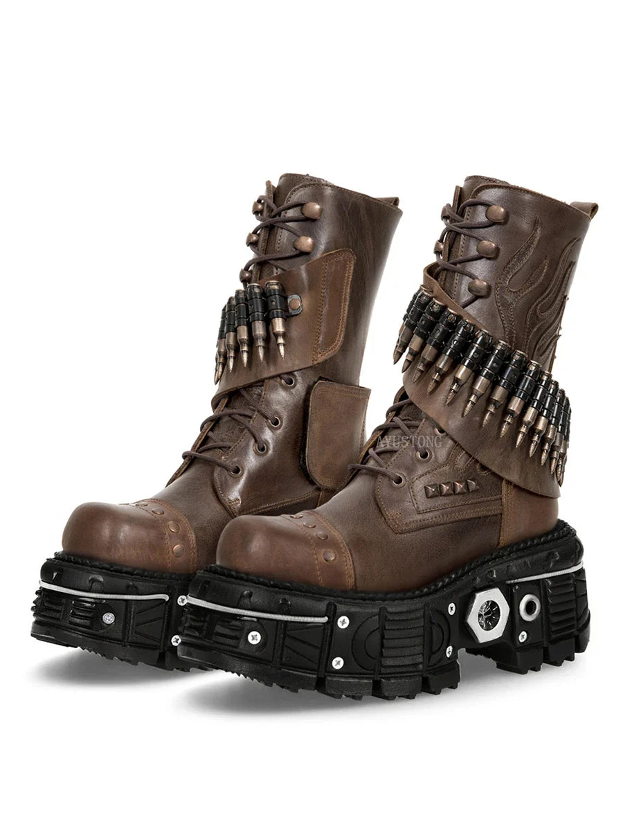 platform rivet bullet shape motorcycle Boots