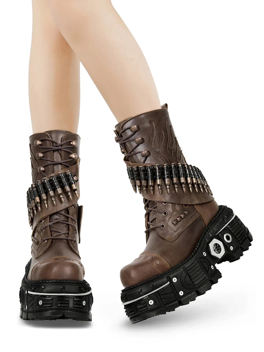 platform rivet bullet shape motorcycle Boots