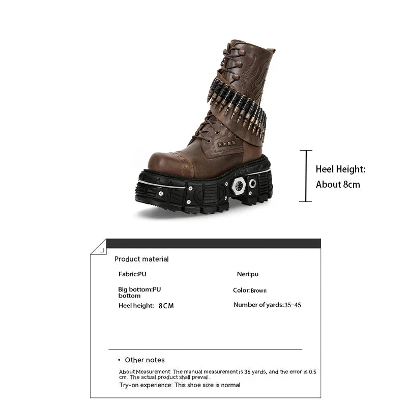 platform rivet bullet shape motorcycle Boots