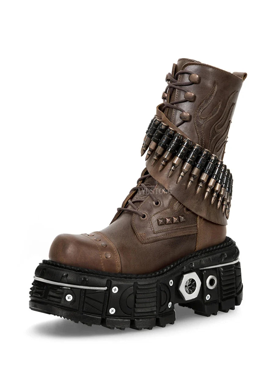 platform rivet bullet shape motorcycle Boots