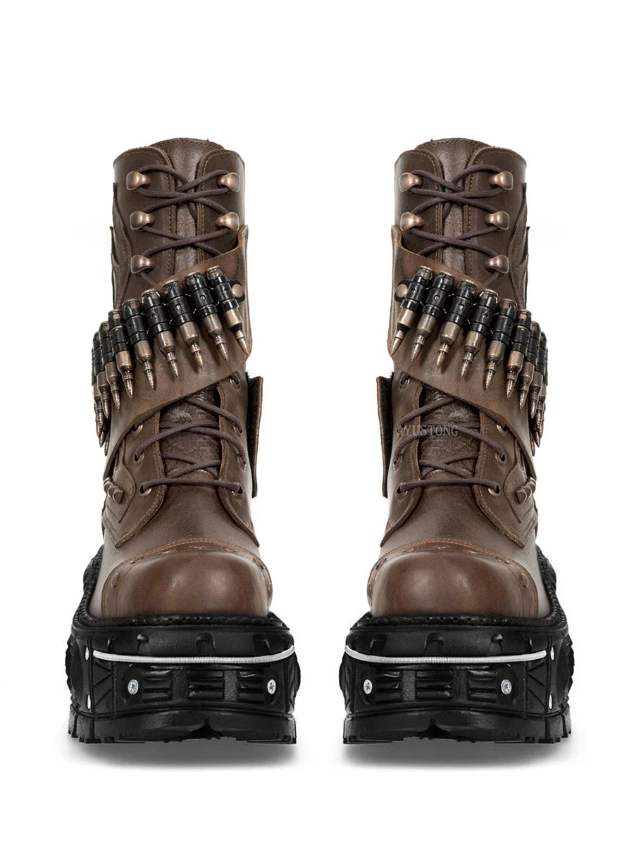 platform rivet bullet shape motorcycle Boots
