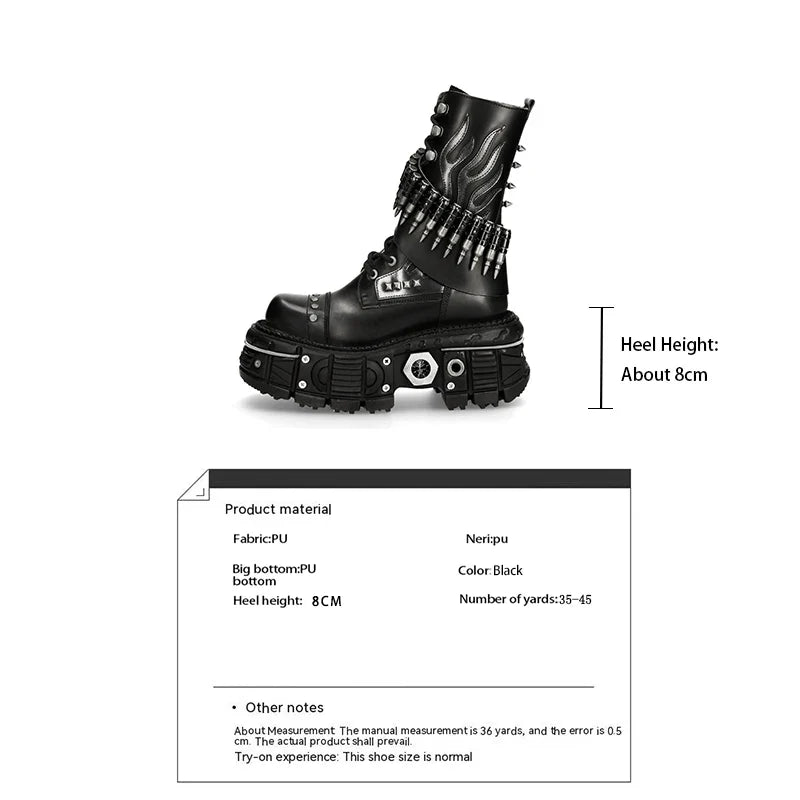 platform rivet bullet shape motorcycle Boots