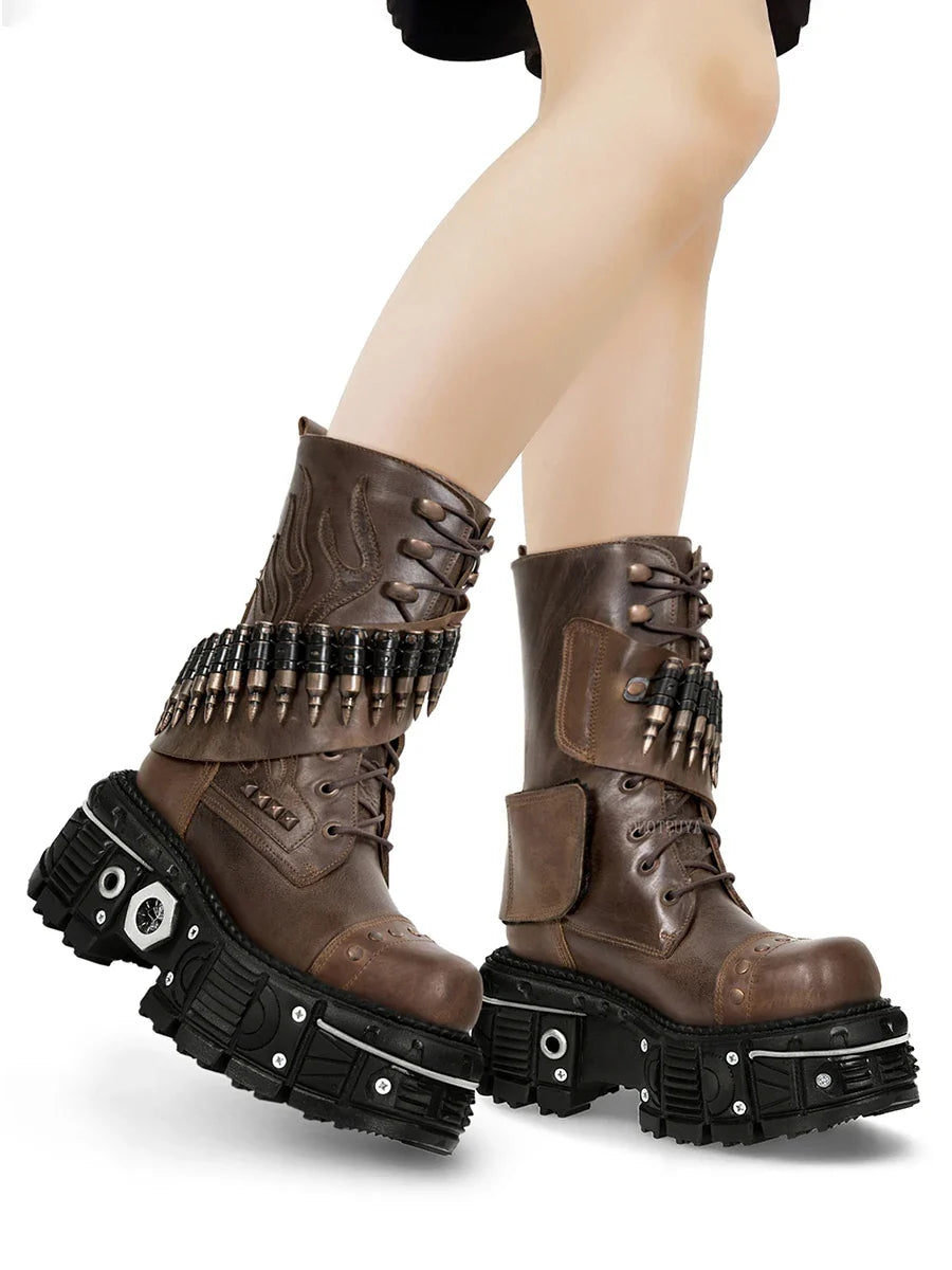 platform rivet bullet shape motorcycle Boots