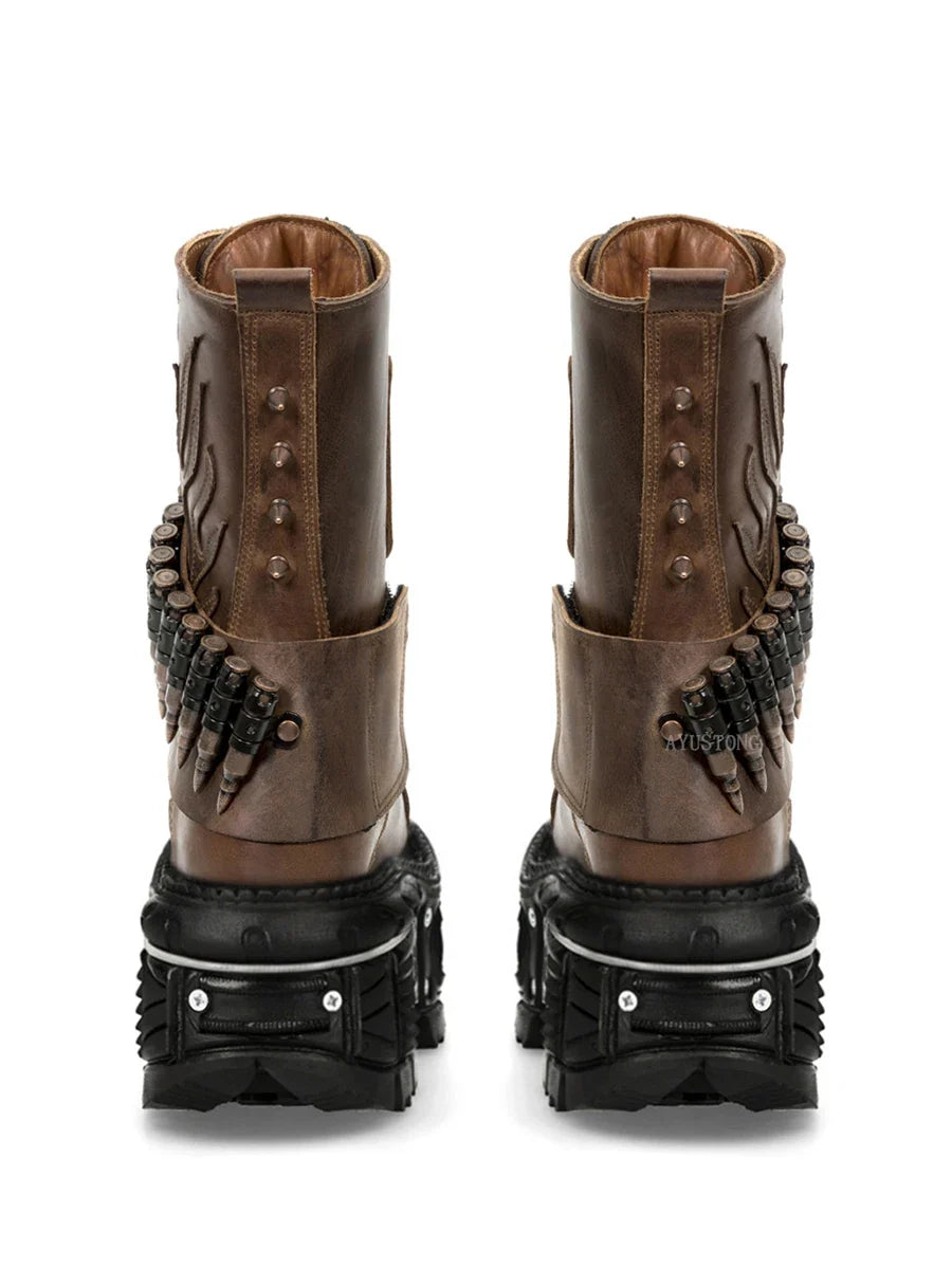 platform rivet bullet shape motorcycle Boots
