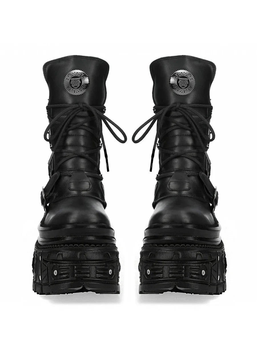 retro platform men's and women's cool heavy metal motorcycle style Spanish trend punk knight Boots