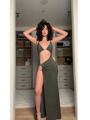 HOLLOW HIGH SLIT SUSPENDER DRESS