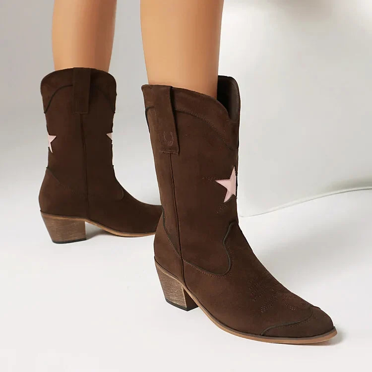 Five-Pointed Star Suede Western Boots
