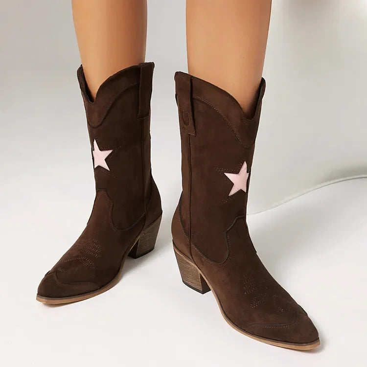 Five-Pointed Star Suede Western Boots
