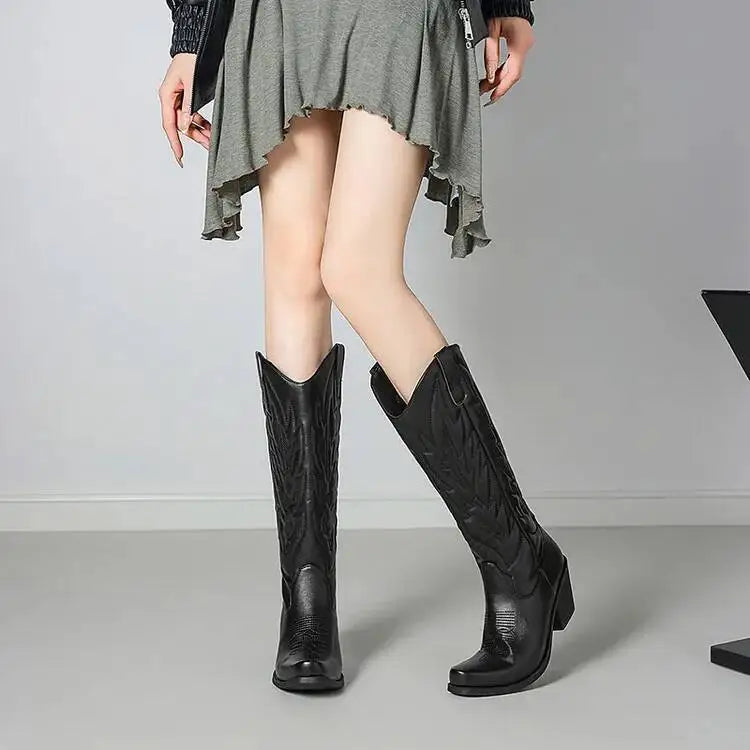 Black Embroidered Western Boots