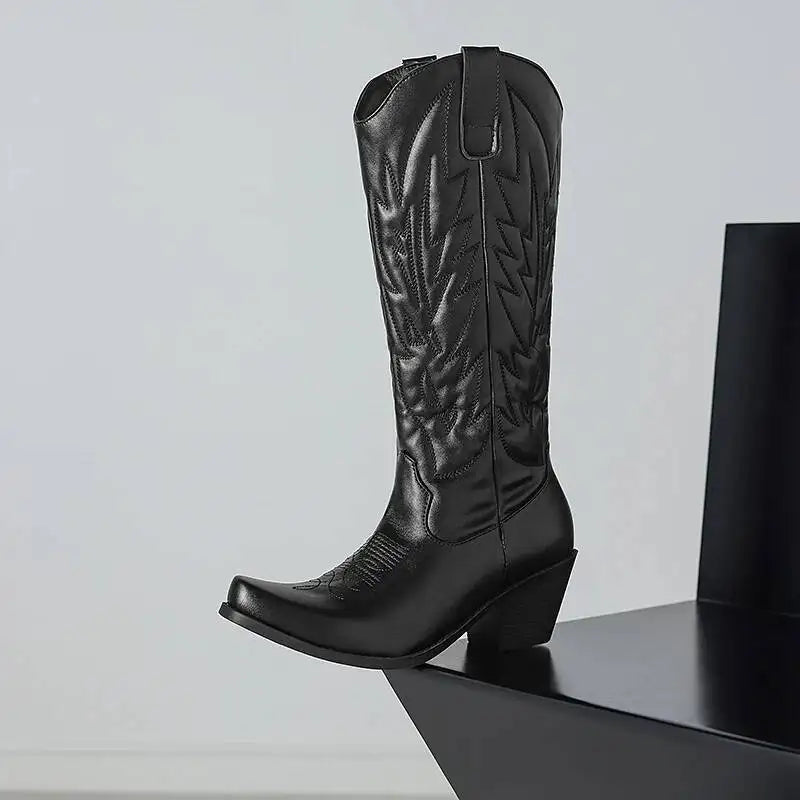 Black Embroidered Western Boots