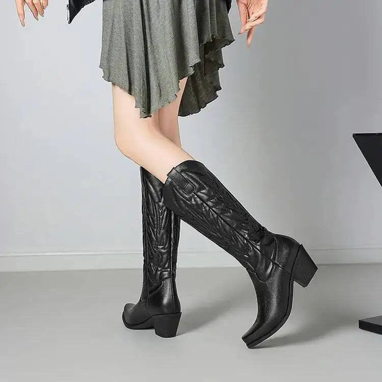 Black Embroidered Western Boots